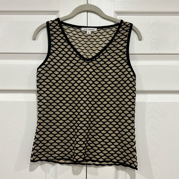 ST. JOHN Patterned Knit Shell Tank Black Gold Size P - Picture 1 of 6
